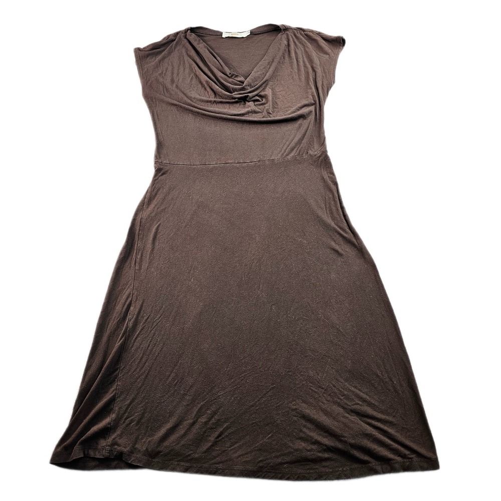 Sunrise Moon A-Line Dress Women Size 2 Brown Stretch Casual Cap Sleeve Cowl Neck